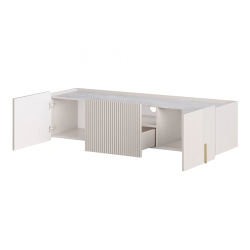 Szafka RTV Malmi 150 cm wisząca - kaszmir / crema bianca / złoty